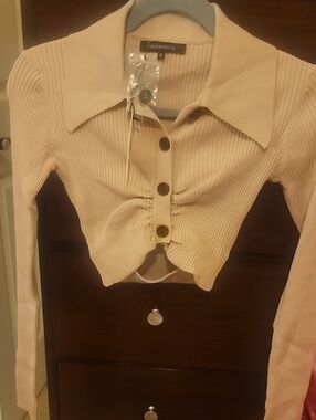 NWT Olivaceous Cream Ribbed Cropped Button-Up Cardigan Size M